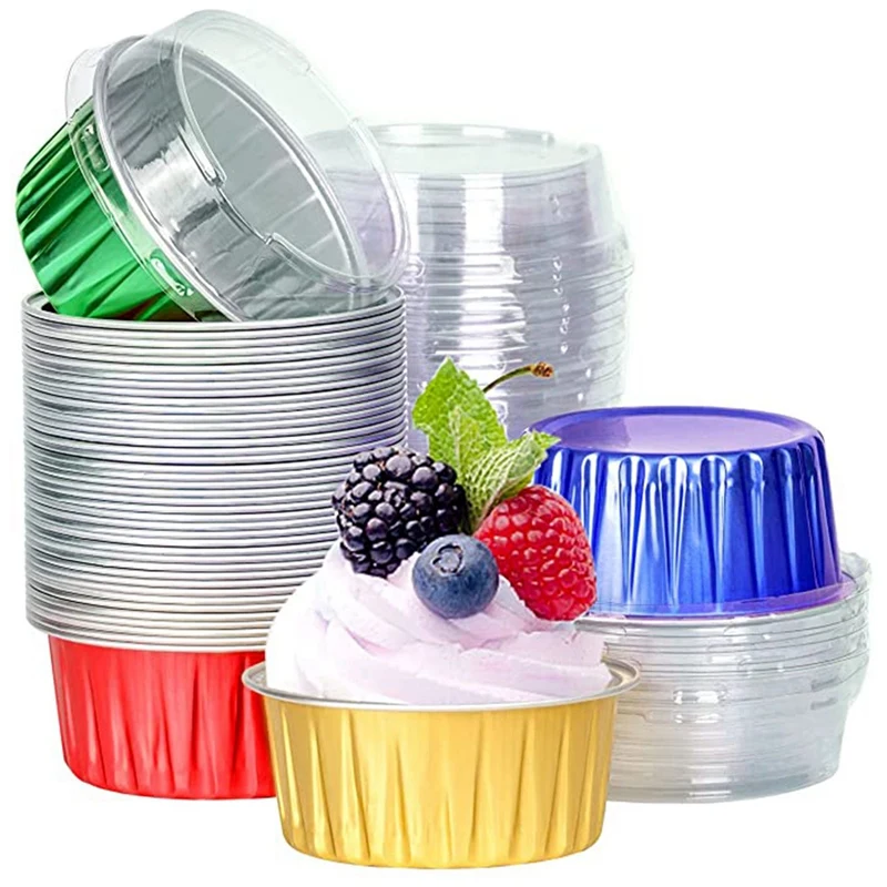 

Dessert Cups With Lids Aluminum Foil Baking Cups Holders Cupcake Bake Utility Ramekin Clear Pudding Cups