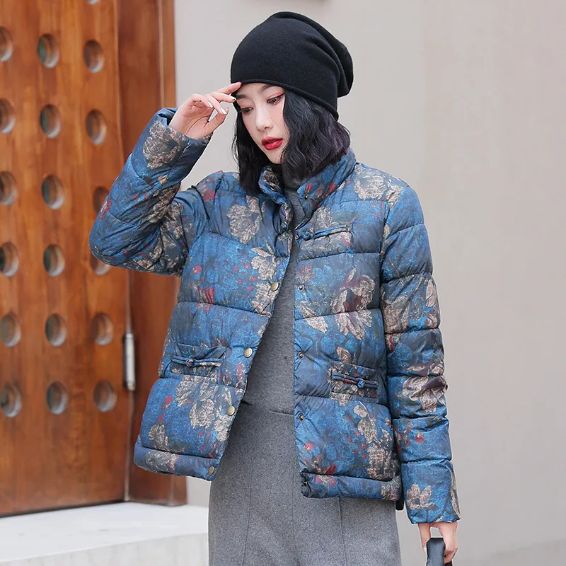 Parkas Women New Printed Tie-Dye Loose Lapel Short down Jacket Women's Cotton-Padded Jacket Winter Coat Women