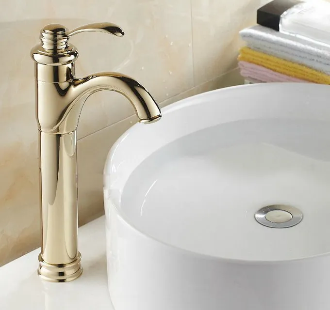 

Luxury Gold Color Brass Bathroom Sink Basin Faucet Mixer Tap Deck Mounted Single Handle One Hole mgf059