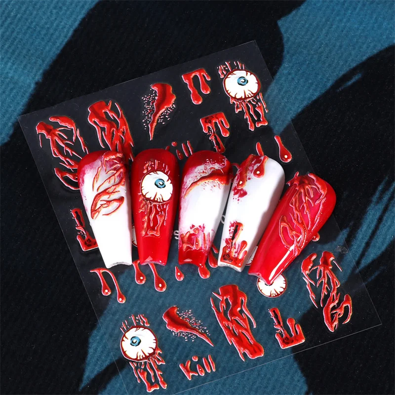 

1pcs Punk 5D Halloween Embossed Nail Art Stickers Relief Devil's Eye Funny Skull Pumpkin Nail Decoration Decals DIY Accessories