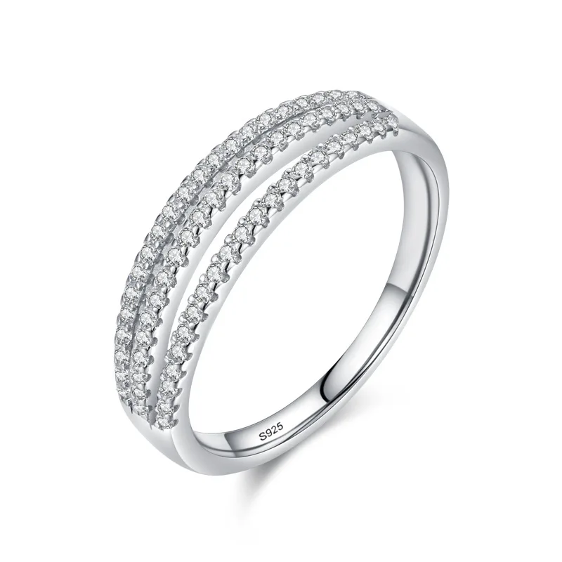 

S925 Sterling silver line row diamond ring for women in Europe and America