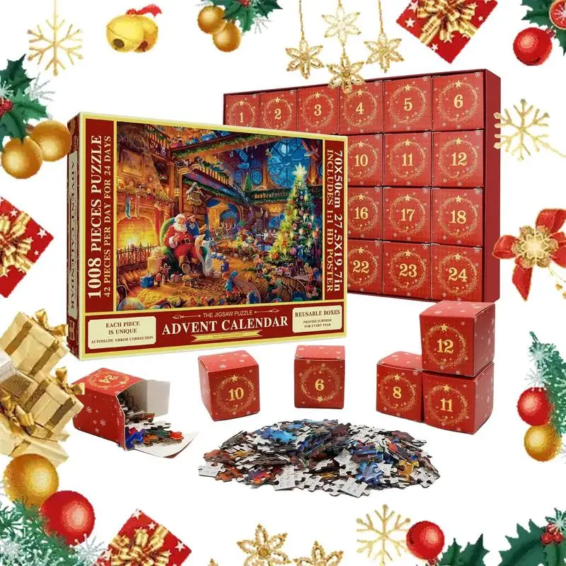 

Christmas Advent Calendar Countdown 40 Puzzle Pieces Cardboard Jigsaw Puzzle Advent Calendar Cartoon Puzzle For Kids Adults