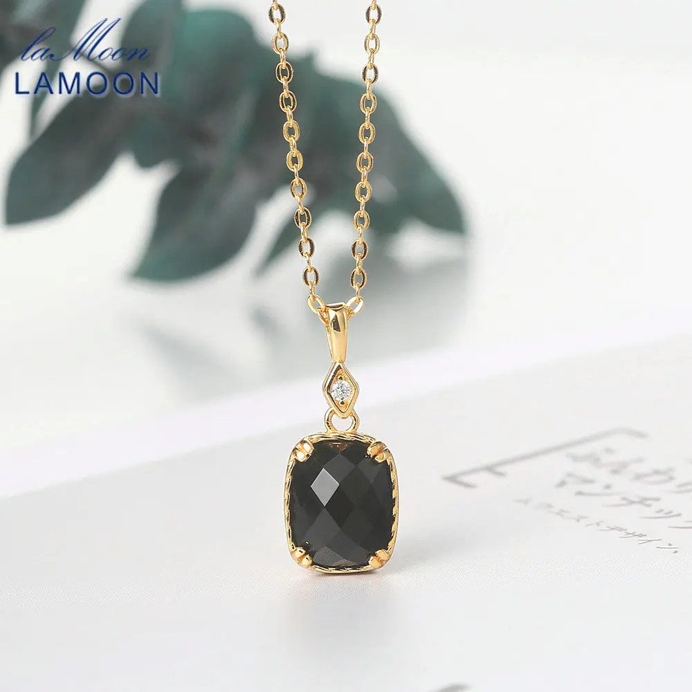 

GOLUCA 925 Sterling Silver Necklace For Women Natural Black Agale Pendant Necklace Chain 14K Gold Plated Fine Jewelry LMNI104
