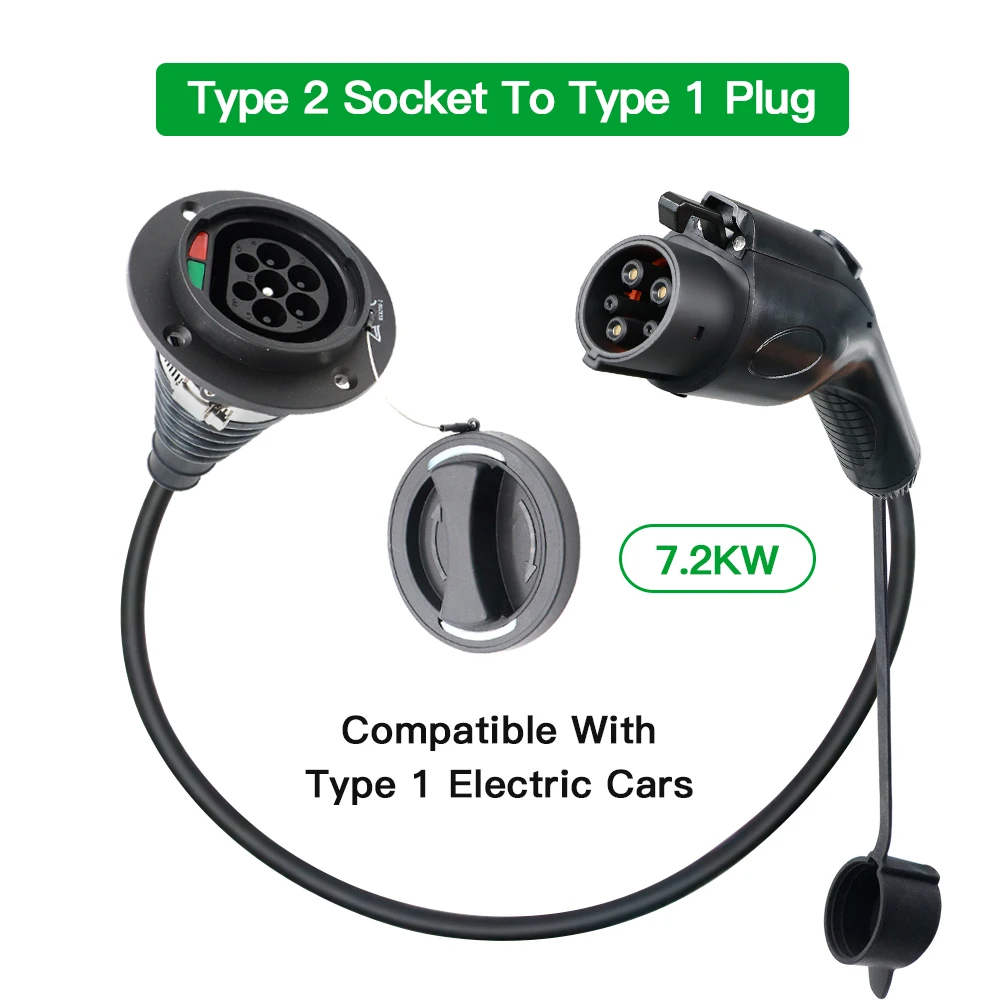 Стандартный Удлинительный кабель для электромобиля, тип 1, 32 А, 7,2 кВт, тип 2, IEC 62169-2, 1 м