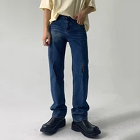 korean version straight mens ripped jeans ins retro loose casual all match mid waist slim trousers straight jeans y2k mens