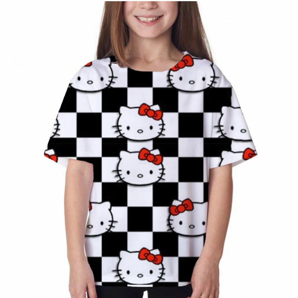 

Новинка, футболка с принтом Hello Kitty, женский летний топ с коротким рукавом для девочек, женская футболка с рисунком