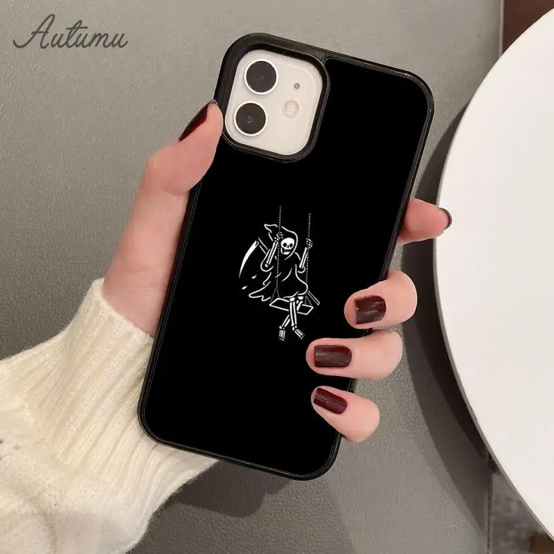 Фото Черный эстетический чехол для телефона с черепом и скелетом для iPhone 15 16 SE2020 11 12 13 14 Pro Max mini 7 8 Plus coque Fundas Shell №2