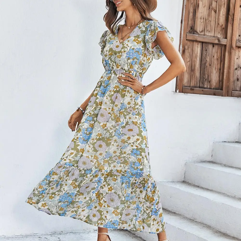 

Модное Длинное Платье, дышащее Женское Платье макси с принтом, свободное шифоновое длинное платье