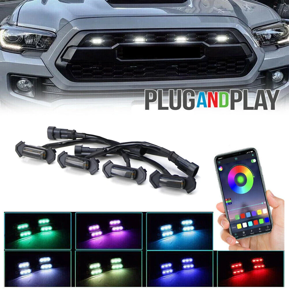 

4 X Grille LED Lights Kit APP Remote Multicolors LED Front Grille Kit For Tacoma PT228-35170 2016-2019 With Wiring Harness