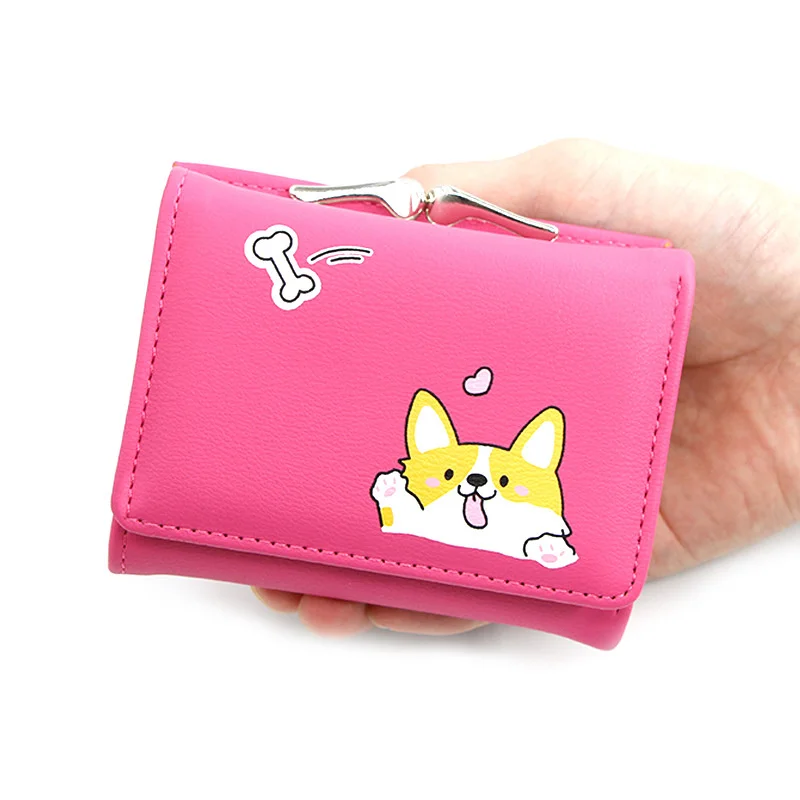 

New Women Small Wallets Cartera Mujer Cute Corgi Doge Design Ladies PU Leather Female Short Money Purses With Coin Pocket 2023