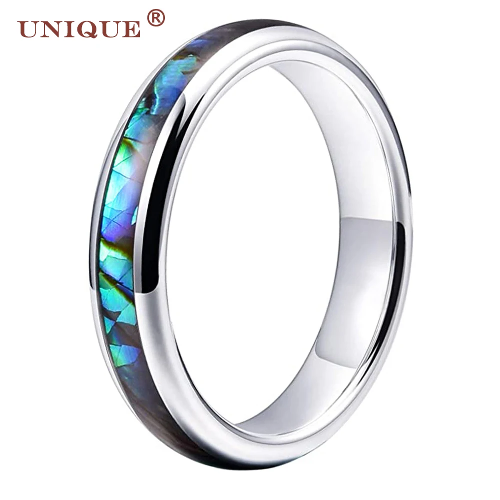 

Unique Jewel 4/6/8mm Silver Tungsten Carbide Fashion Ring Abalone Shell Inlay Customization Wholesale Mens Womens Wedding Band