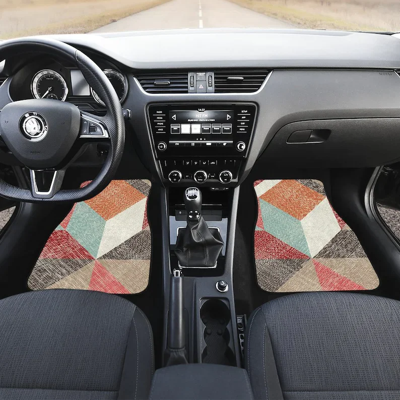 

Brown Beige Diagonal Abstract Art Car Floor Mats Set, Front and Back Floor Mats for Car, Car Accessories