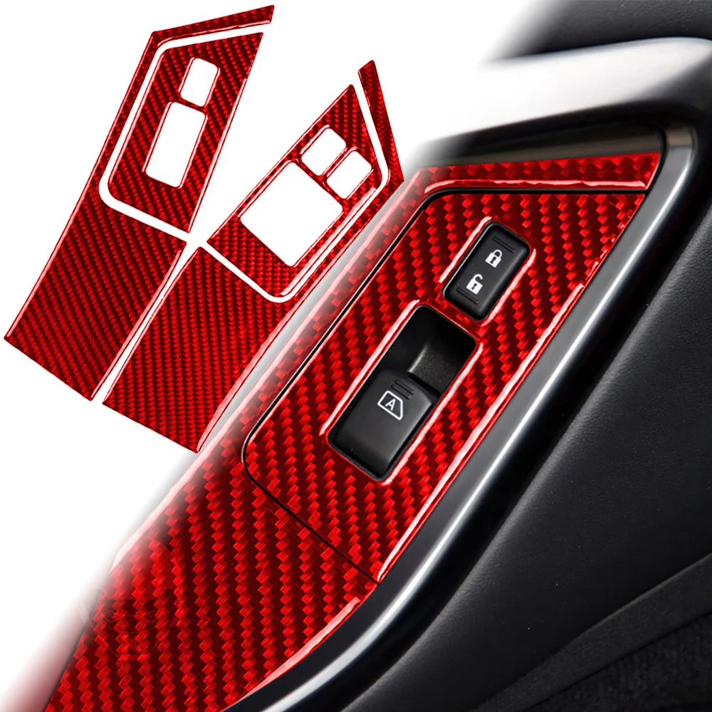 

Красное Настоящее углеродное волокно для Nissan GTR R35, автомобильный стеклоподъемник, ключ, дверной замок, украшение панели, внутренние наклейки, автомобильные аксессуары