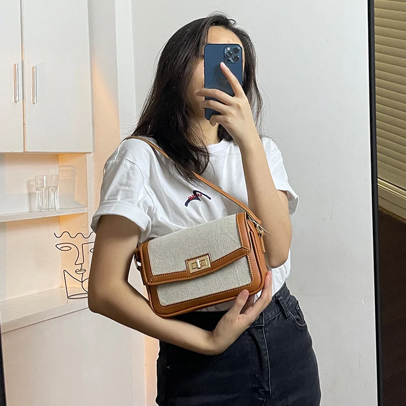 Новинка Осень-зима 2021 модная универсальная сумка контрастных цветов коричневого