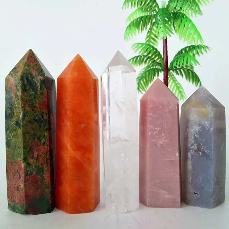 

Natural Real Quartz Crystal Tower and Sunstone Unakite Stone Wand Point Home Decor Opal Spiritual Chakra Energy Spring Gift Pack