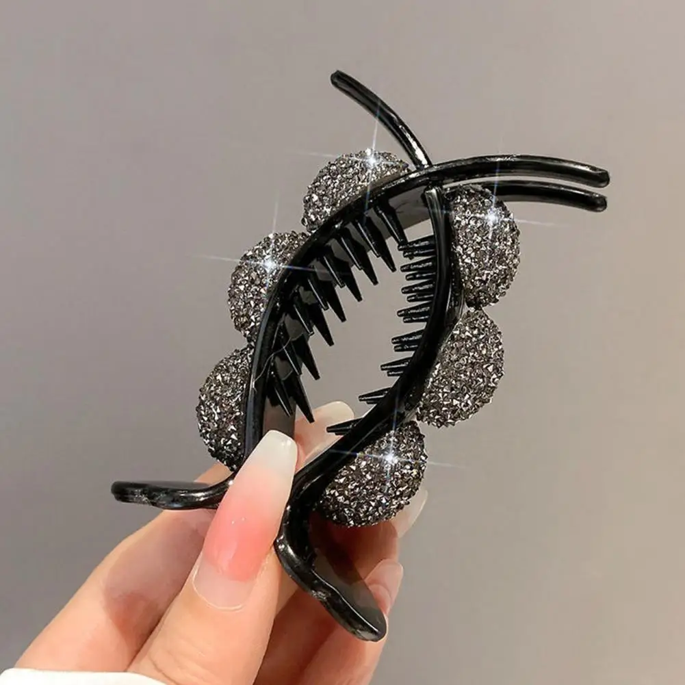 Hair Clip Shimmering Rhinestone Hair Clip With Elegant Bowknot Decor Stylish Ribbon Ponytail Holder Lazy Bun Pin