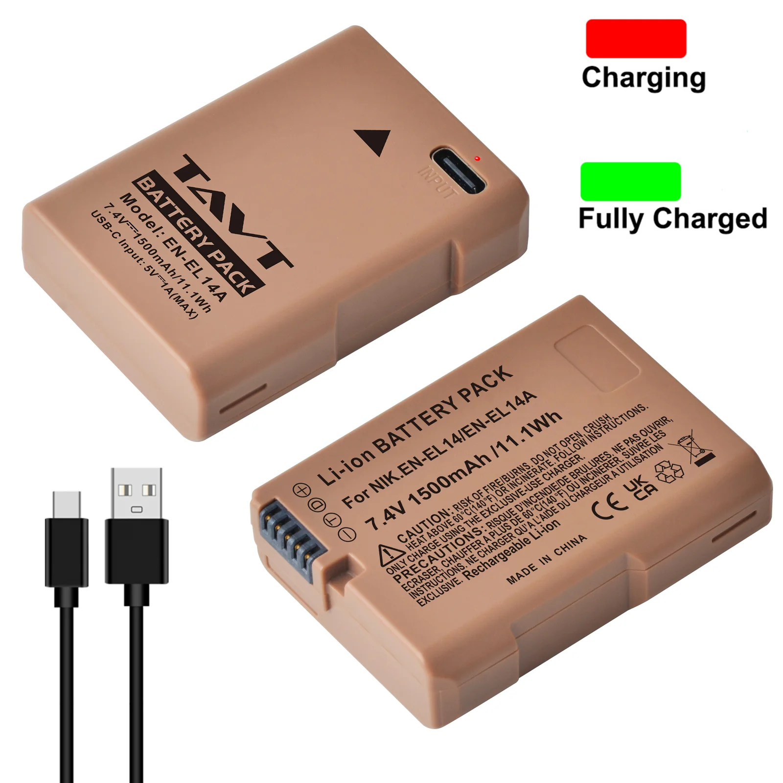 Фото Аккумулятор EN-EL14 USB Type-C EN-EL14a EN EL14 емкостью 1500 мАч для Nikon D5500 D5600 D3400 P700 D5100 D5200 D5300 D3100 D3200 D3300 №1