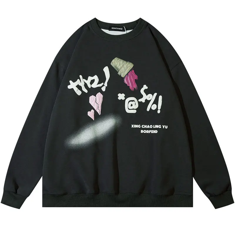 

Harajuku Thin Sweatshirt Streetwear Hip Hop Letter Print Crewneck Pullover Hoodie Unisex Fashion Casual Loose Long Sleeve Tops