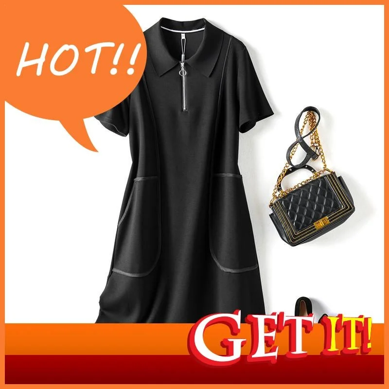 

Женские платья 2023, элегантное новое платье-поло на молнии с воротником, прошитым сверху, облегающее женское летнее платье с большими карманами и коротким рукавом