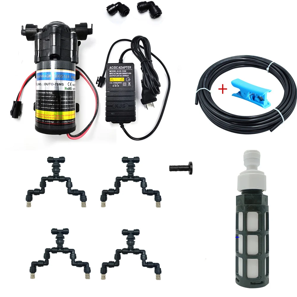 DC 24V 70PSI Booster Silent Mist Pump Reptile Animal Glass Chamber Misting Cooling System with 1/2/4 Head Nozzle Indoor Use