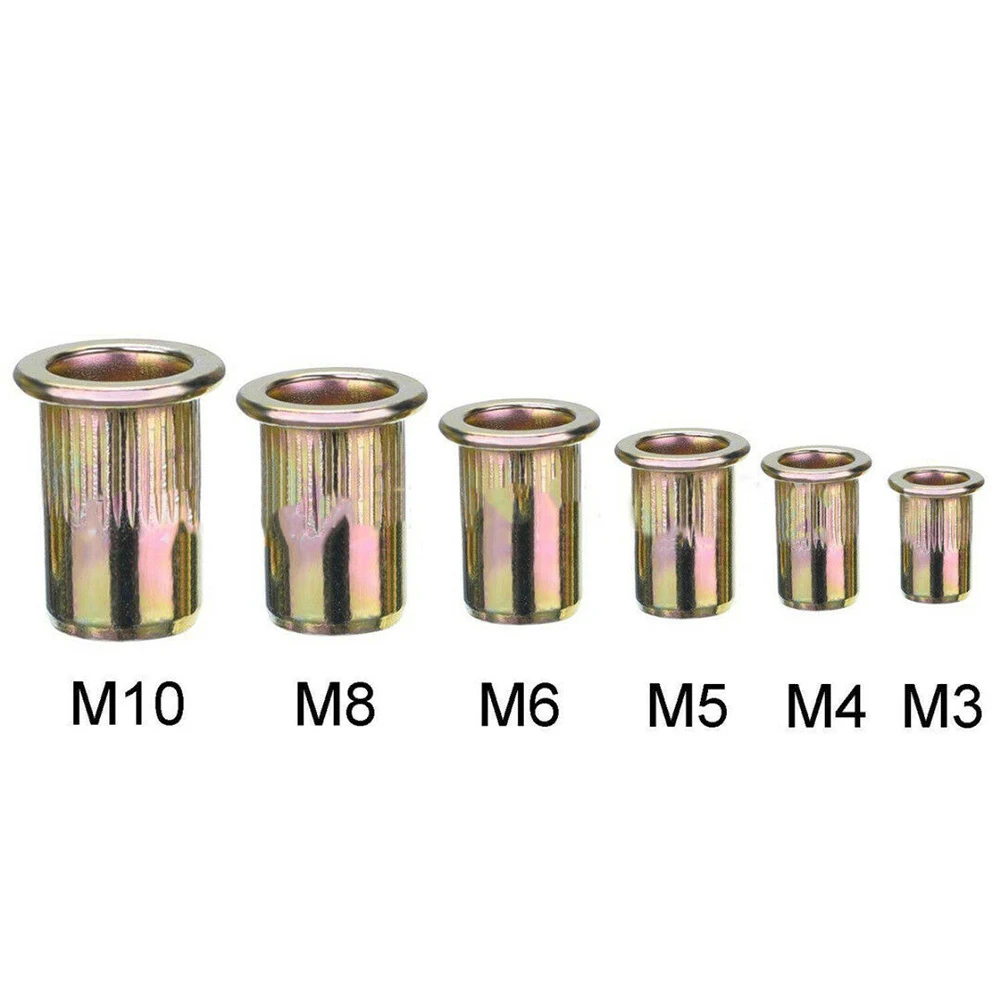 

150pcs/set -M10 Fastening Insert Nutsert Rivnut Carbon Steel Zinc Plated Threaded Cap Assortment Flat Head Durable Various