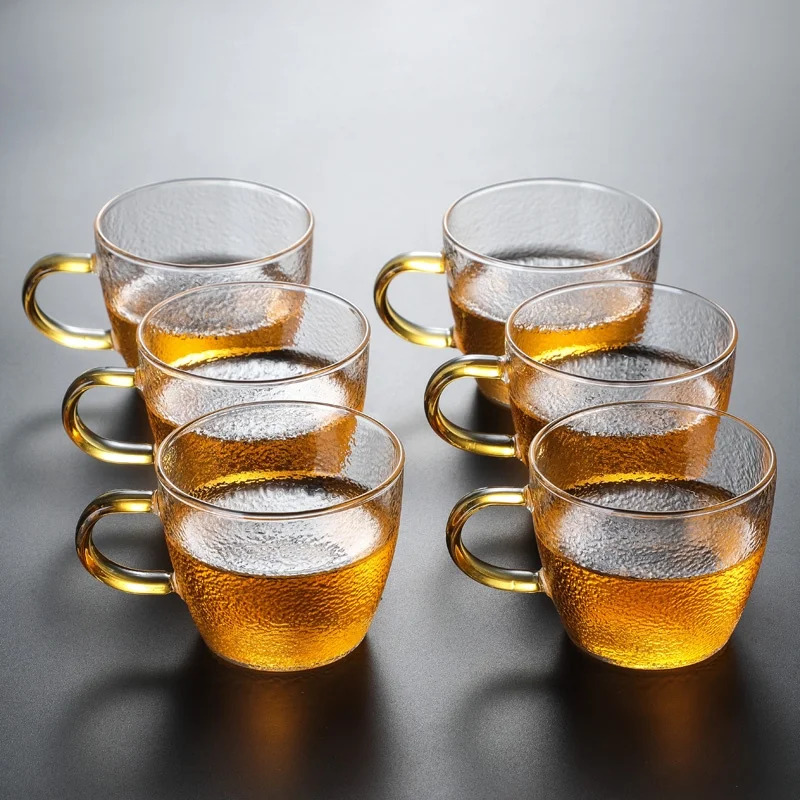 

6 шт./лот 110 мл маленький стеклянный чайный стакан с узором молотка ручная работа утолщенная стеклянная чашка для чая кунг-фу Пуэр чайная чаш...