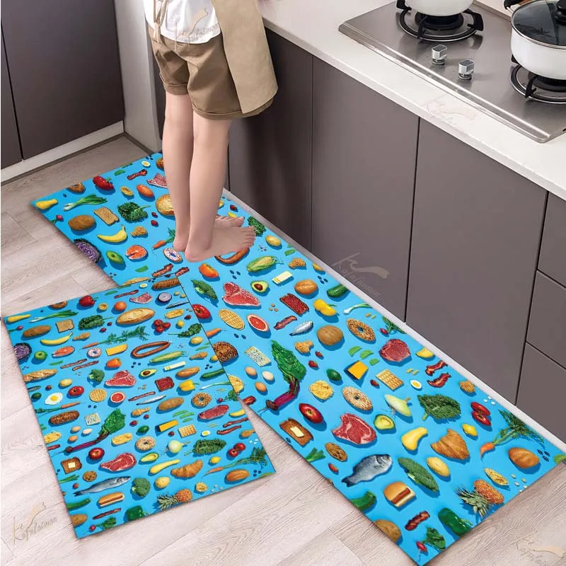 

Colorful Fruit Vegetable Kitchen Mat Home Doormat Hallway Bedroom Living Room Decoration Floor Bathroom Anti-Slip Long Rug