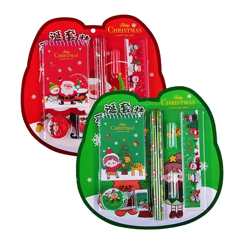 

8Pcs/set Christmas Pencils Stationary Set Cute Cartoon Eraser Ruler Sharpener School Supplies Cartoon Stationary Set Kid's Gift