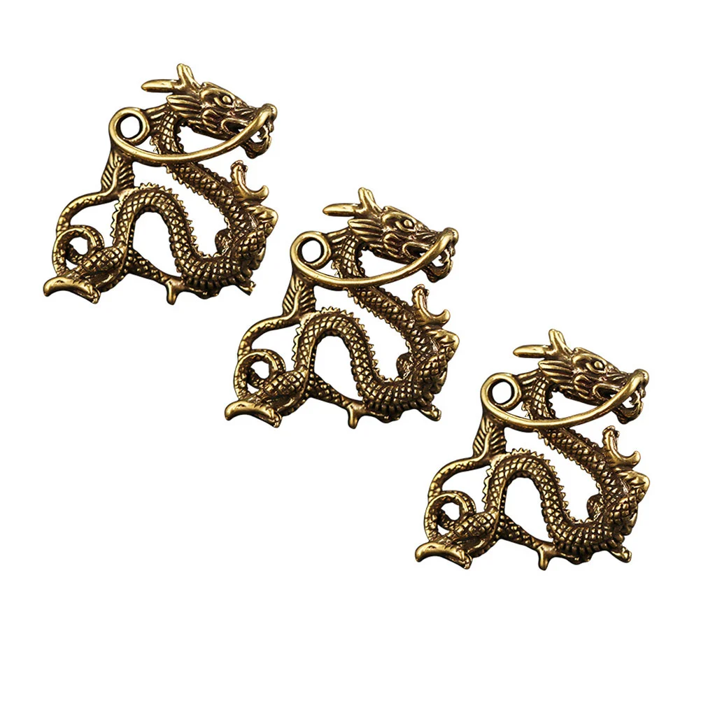 

3 Pcs Household Chinese Zodiac Dragon Small Bronze Ware Key Rings Car Keys Jewelry Pendents Brass Hanging Supply