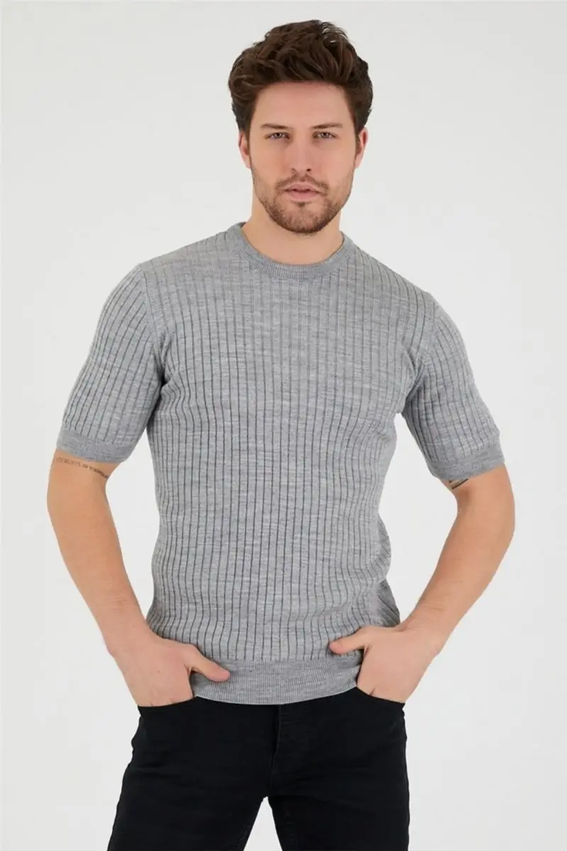 

Gray men's cycling collar Slim Fit Fit Knitwear sweater sweater