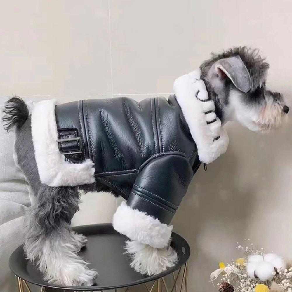 

Dog Clothes Winter Clothing Thickened Tide Brand Fur All-in-one Motorcycle Jacket Small Dog Teddy Bomei Schnauzer Cat Puppy