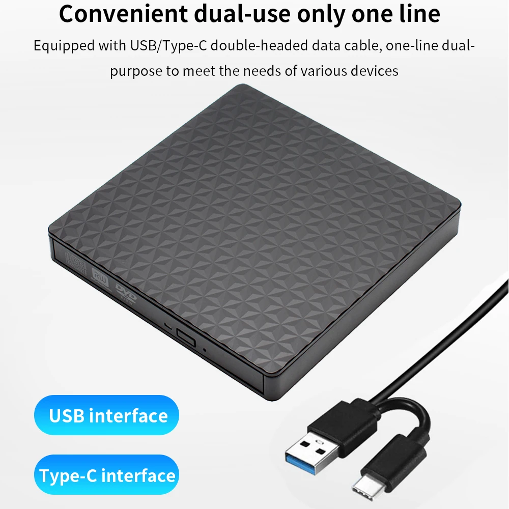 

Внешний USB Оптический привод для CD DVD, устройство для чтения Ридера RW USB 3.0 Type C, кабель для ПК, ноутбука, портативный DVD-плеер