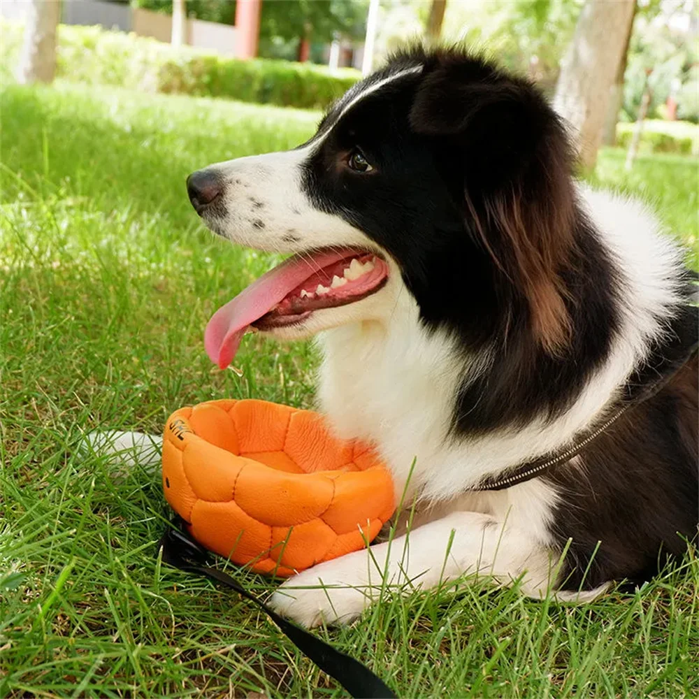 

Pet Dog Toy Ball Bite-proof Cowhide Large Dog Interactive Throwing Training Game Ball Automatic Inflatable Football Pet Supplies