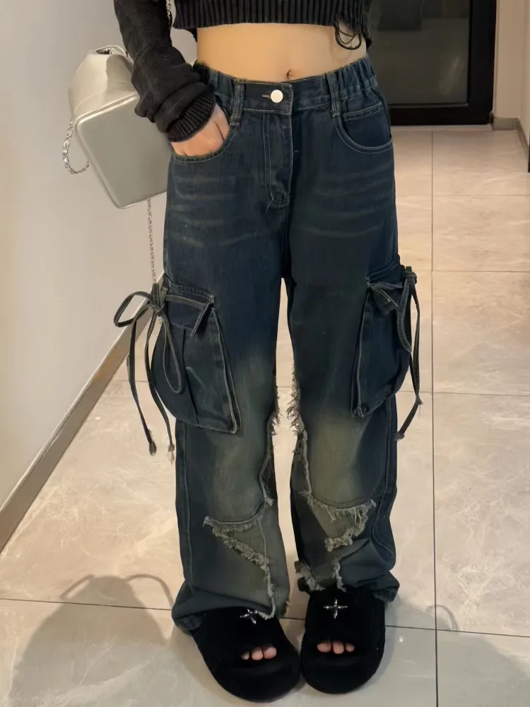 Американские уличные джинсы в стиле ретро с карманами виде пятиконечной звезды