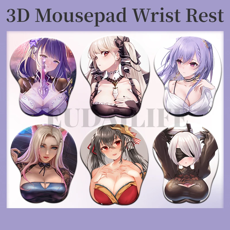 Genshin Impact Azur Lane Game Ahri 3D Hand Wrist Rest Mouse Pad Mousepad Silicone Breast Oppai Soft Mouse Mat Office Work Gift
