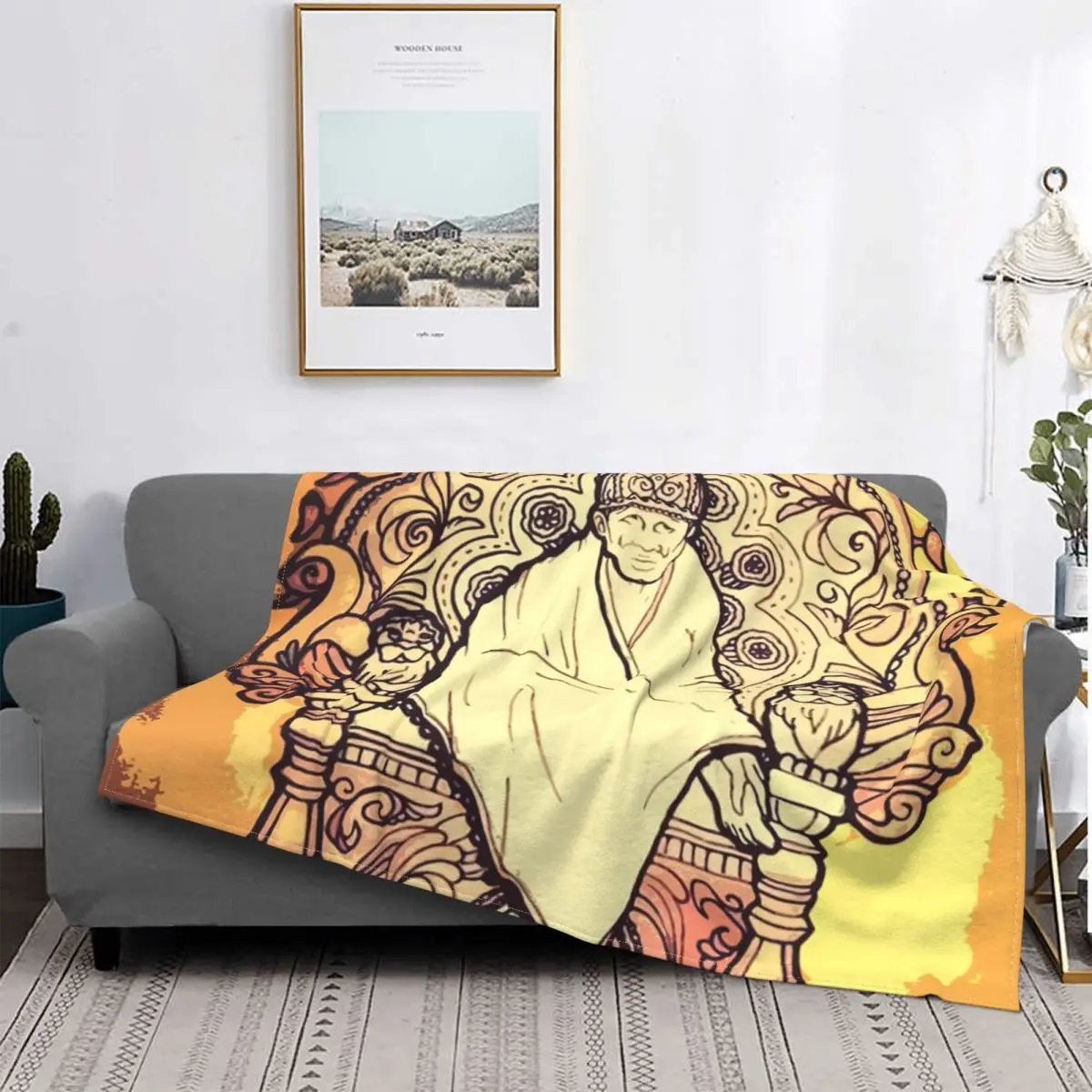 

Manta de Sai Baba para cama a cuadros, funda de lino para sofá, Sudadera con capucha, mantas receptoras