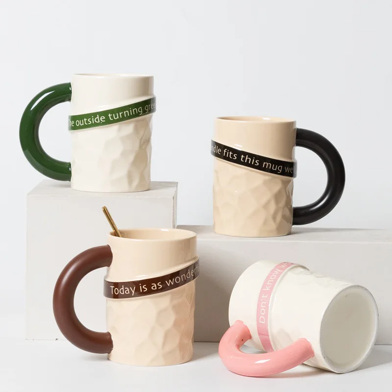 

400ml Ceramic Mugs Coffee Cup Ins Large Capacity Letter Water Drink Cups Breakfast Milk Mug Tea Cup Birthday Graduation Gift