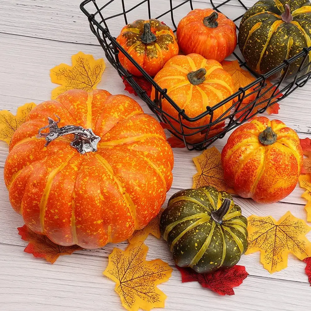 

Fake Pumpkin Halloween Decor Fall Harvest Table Centerpieces 37pcs/set Artificial Pumpkin Maple Leaves for Thanksgiving