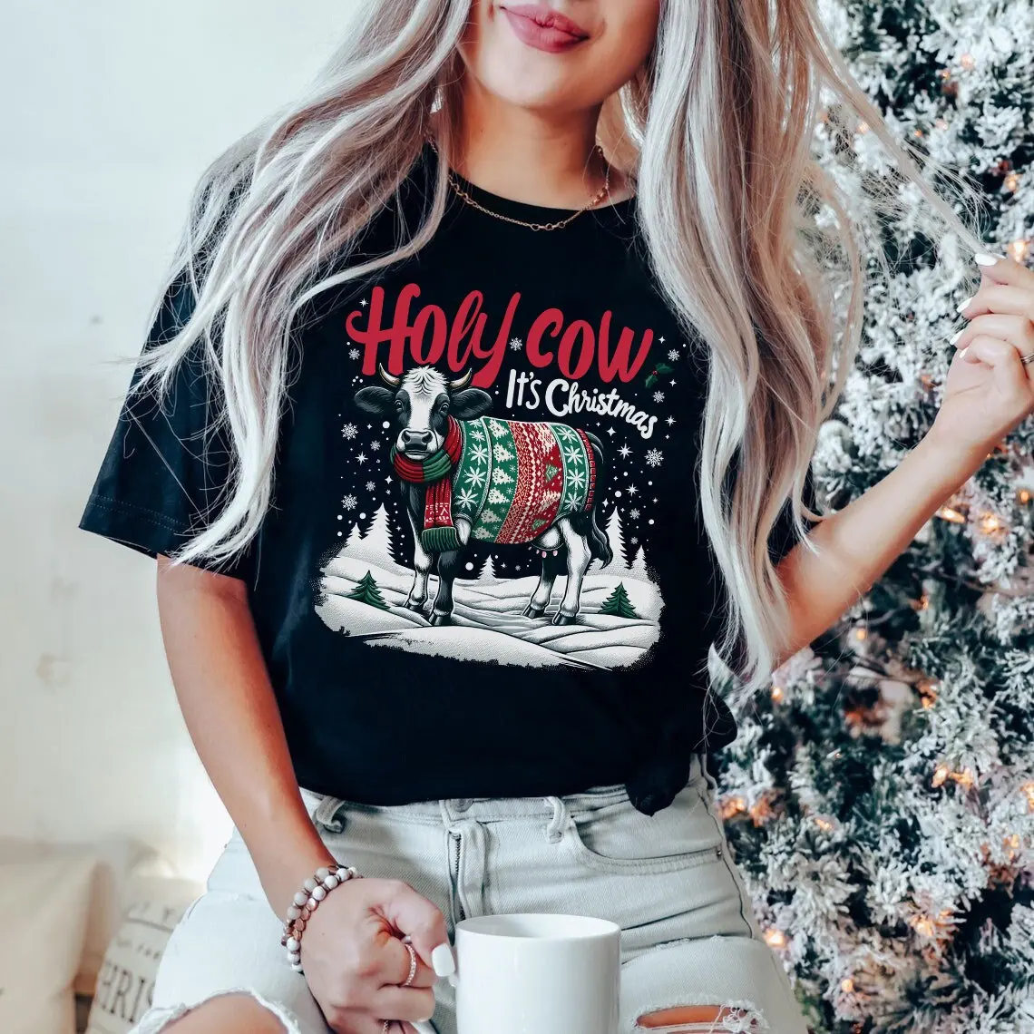 Футболка Святая корова это рождественская футболка с шеппером и принтом для мамы