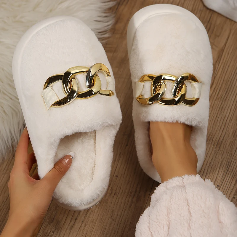Platform Winter Slippers Girls Furry Floor Shoes Soft Sole Comfort Women Home Cotton Slippers Female Non Slip Indoor Slipper
