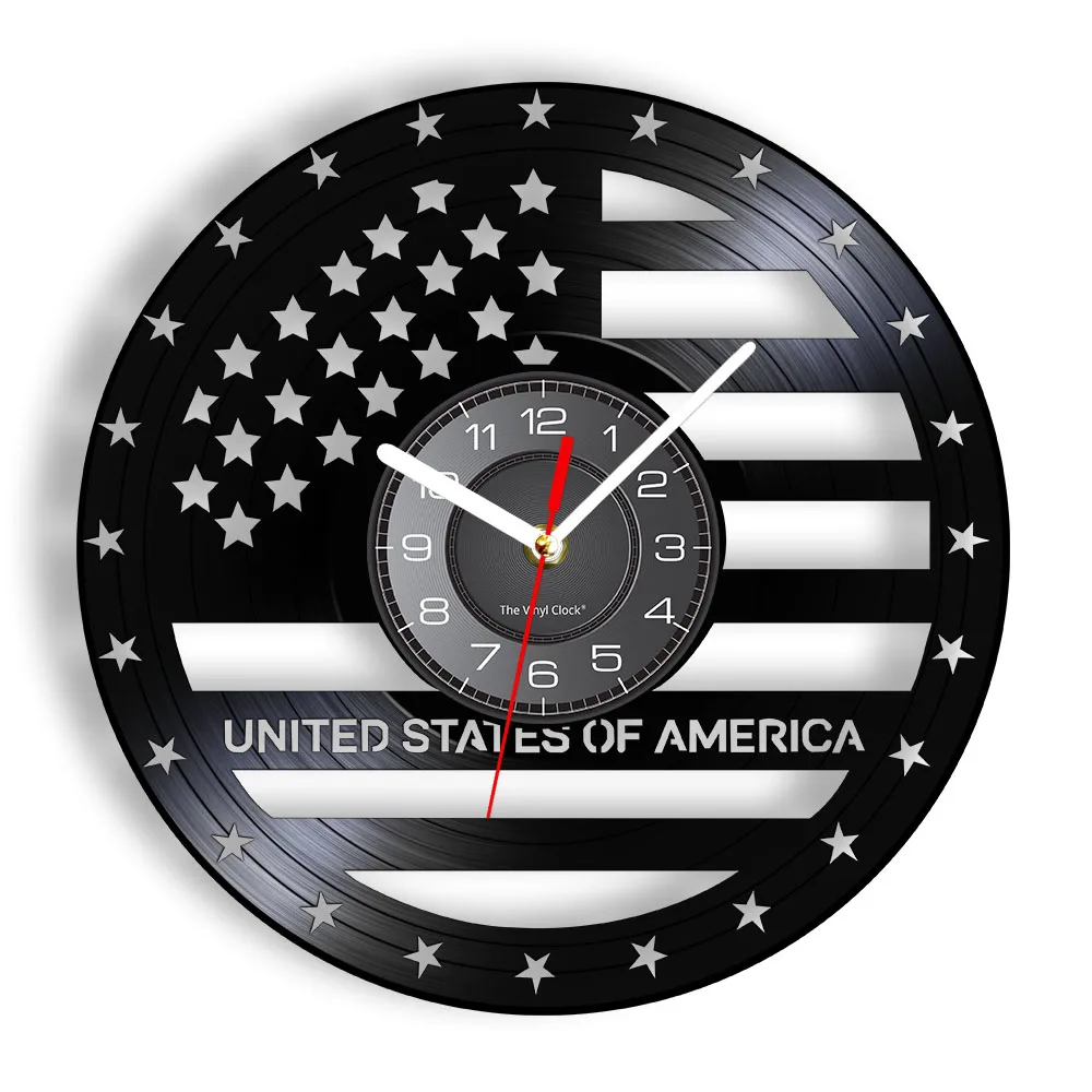 Hollow USA Flag Vinyl Record Clock Creative Independence Day GIFT Wall Clock Stars Strips Flag Shape Antique Modern USA Clock