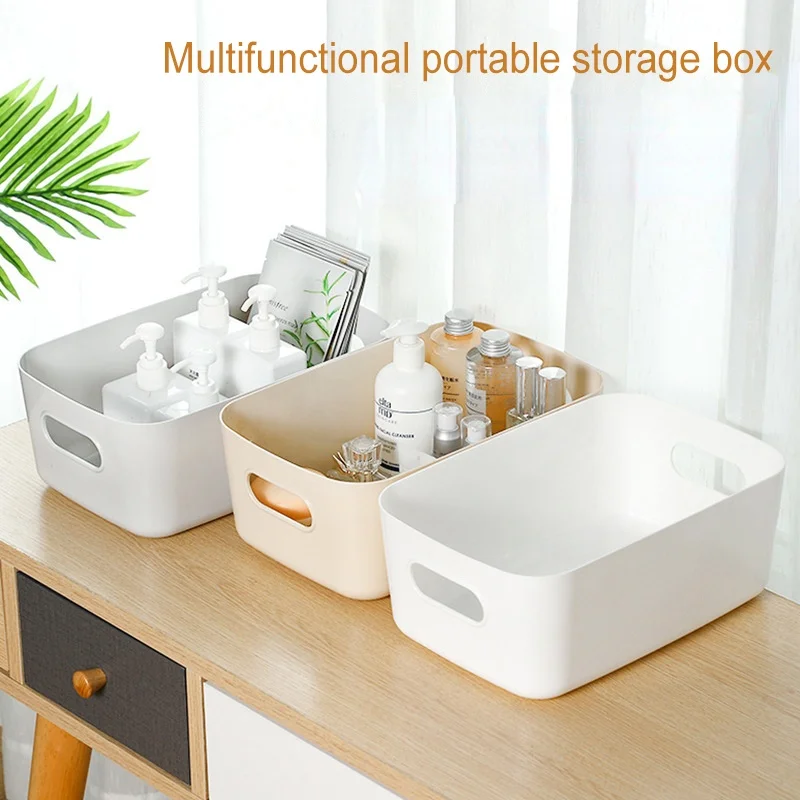 

Storage Basket With Handle Cosmetic Storage Box Desktop Sundries Plastic Organizer Household Makeup Kitchen Storage Container
