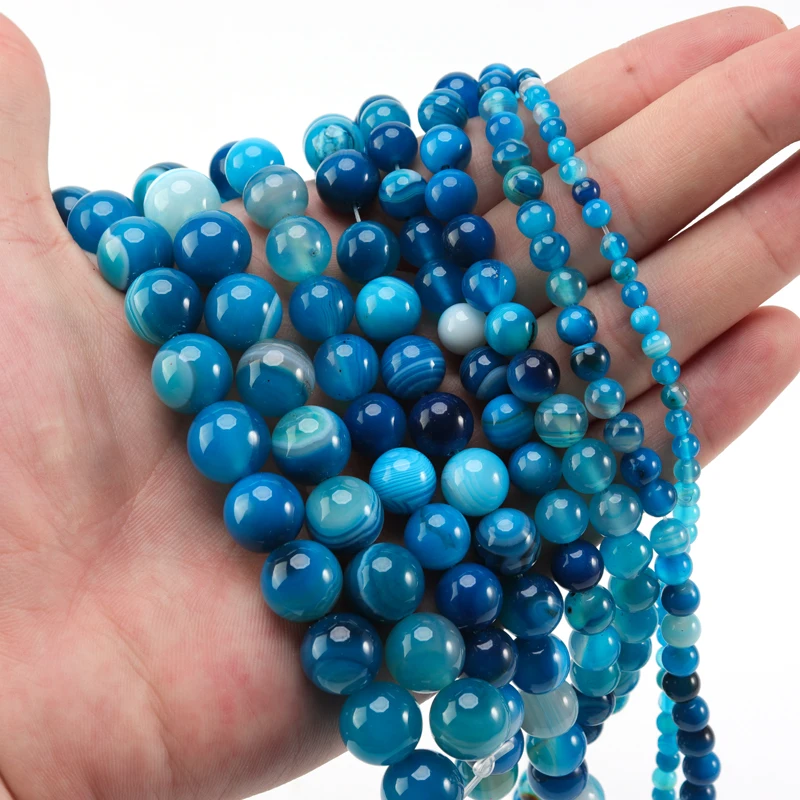 

4/6/8/10/12mm Natural Stone Beads Blue Stripes Agate Round Loose Beads For Jewelry Making Diy Bracelet Necklace