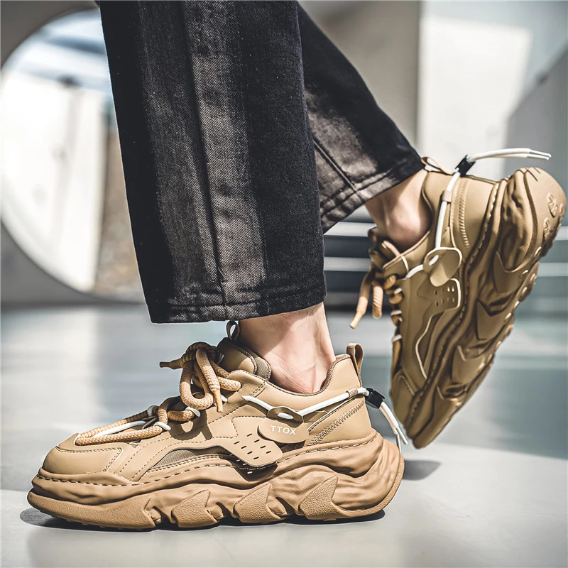 Кроссовки мужские кожаные на платформе дизайнерские уличные повседневные