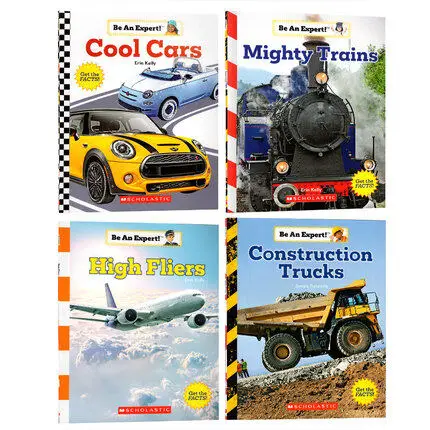 

4Pcs Be An Expert! :Mighty Trains/High Fliers/Construction Trucks/Cool Cars Original English Picture Book for Kids