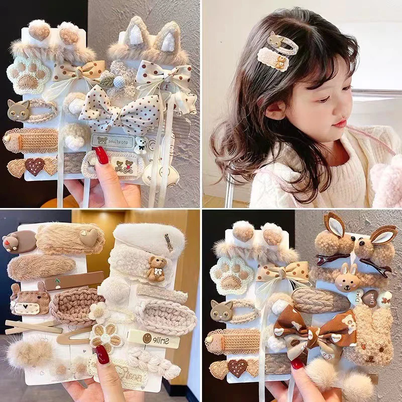 

Milk Coffee Color Plush Hairpin 2023 New Bangs Side Barrettes Autumn And Winter Sweet Cute Clip Suit Headdress Wholesale gift