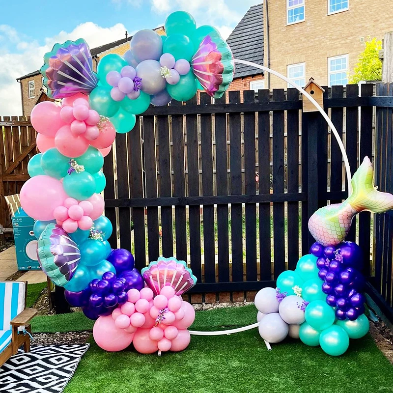 

159Pcs/set Purple Pink Blue Mermaid Balloon Arch Garland Kit Mermaid Tail Shell Foil Balloons Mermaid Birthday Party Decor