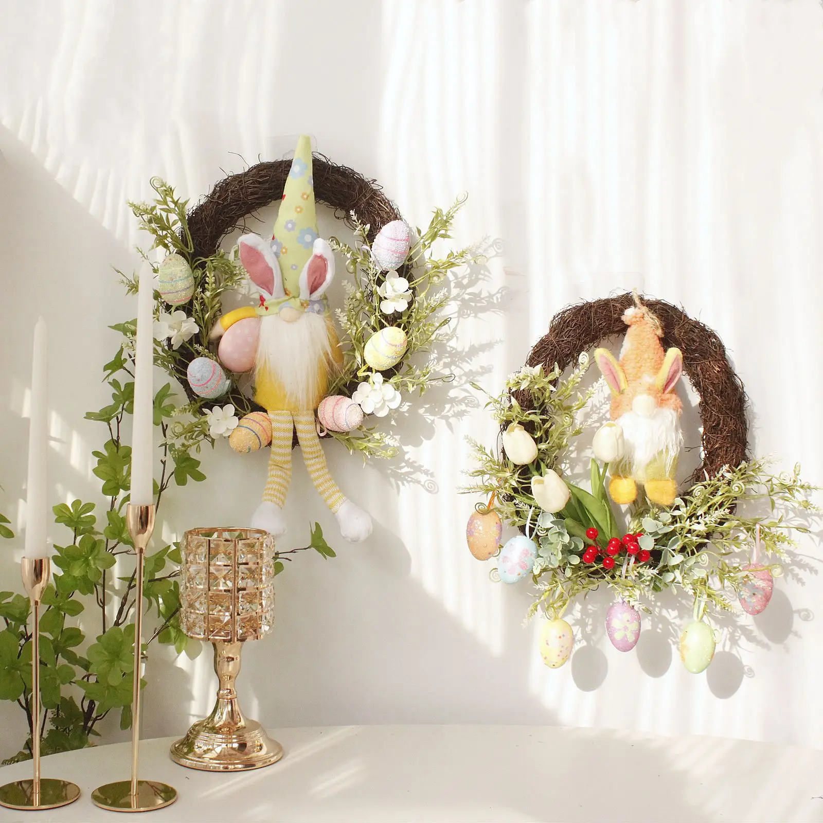 

Garland Rattan Easter Egg Bunny Wreath Frame H Ornaments Cherry Berries Wreaths & Garlands 30*45CM Plastic Decoration