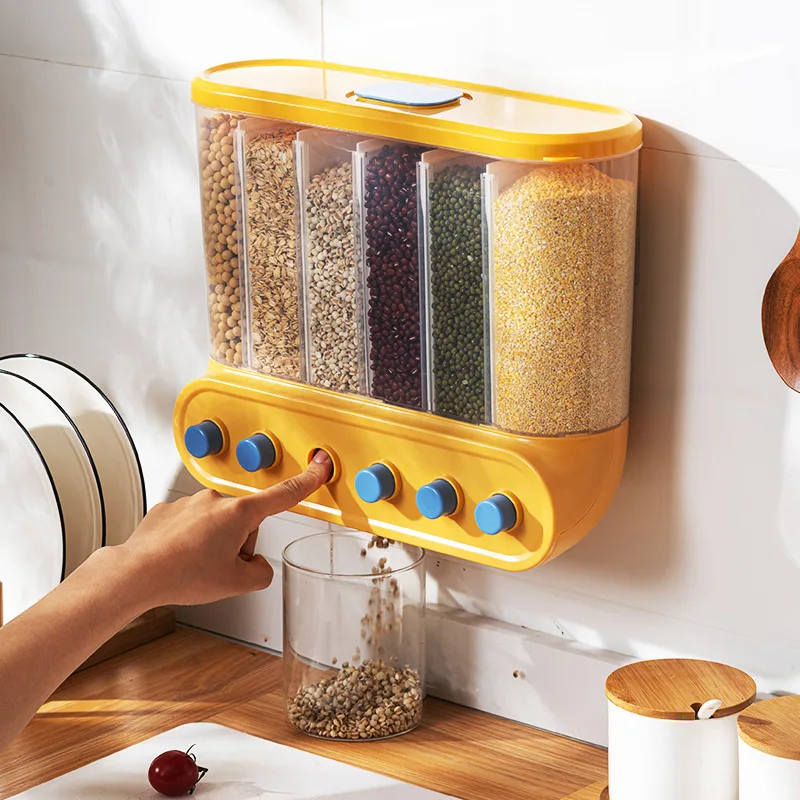 

2L/4L/6L Food Grains Storage Cans Box Sealed Moisture Proof Rice Buckets Wall Mounted Tanks Kitchen Classified Container