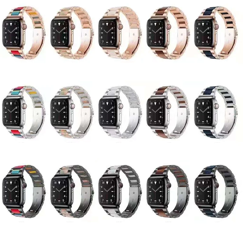 Metal+ resin strap for Apple watch band 45mm 41mm 44mm 42mm 40mm 38mm Women's bracelet wrist correa iwatch 7 6 5 4 3 Accessories